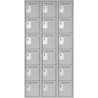 Clean Line Lockerettes, 6 -tier, Bank of 3, 36" x 18" x 72", Steel, Grey, Rivet (Assembled) The Estey Group