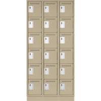 Clean Line Lockerette, 6 -tier, Bank of 3, 36" x 18" x 76", Steel, Beige, Rivet (Assembled) The Estey Group