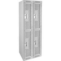Clean Line Lockers, 2 -tier, Bank of 2, 24" x 15" x 72", Steel, Grey, Rivet (Assembled), Perforated The Estey Group