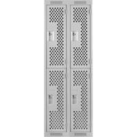 Clean Line Lockers, 2 -tier, Bank of 2, 24" x 15" x 72", Steel, Grey, Rivet (Assembled), Perforated The Estey Group
