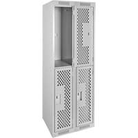 Clean Line Lockers, 2 -tier, Bank of 2, 24" x 15" x 72", Steel, Grey, Rivet (Assembled), Perforated The Estey Group