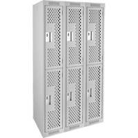 Clean Line Lockers, 2 -tier, Bank of 3, 36" x 15" x 72", Steel, Grey, Rivet (Assembled), Perforated The Estey Group