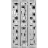 Clean Line Lockers, 2 -tier, Bank of 3, 36" x 15" x 72", Steel, Grey, Rivet (Assembled), Perforated The Estey Group