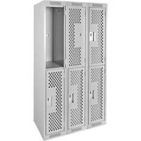 Clean Line Lockers, 2 -tier, Bank of 3, 36" x 15" x 72", Steel, Grey, Rivet (Assembled), Perforated The Estey Group
