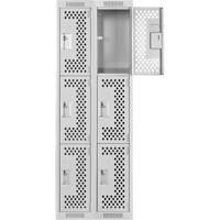 Clean Line Lockers, 3 -tier, Bank of 2, 24" x 12" x 72", Steel, Grey, Rivet (Assembled), Perforated The Estey Group
