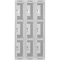 Casiers Clean Line, 3 niveaux, Bloc de 3, 36" x 12" x 72", Acier, Gris, Rivet (assembl&eacute;), Perfor&eacute; The Estey Group