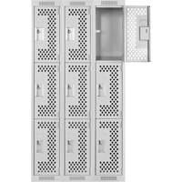 Casiers Clean Line, 3 niveaux, Bloc de 3, 36" x 12" x 72", Acier, Gris, Rivet (assembl&eacute;), Perfor&eacute; The Estey Group
