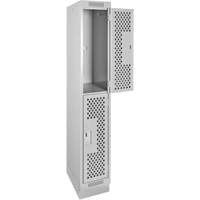 Casiers Clean Line, 2 niveaux, 12" x 18" x 76", Acier, Gris, Rivet (assembl&eacute;), Perfor&eacute; The Estey Group