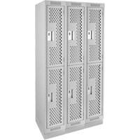 Clean Line Lockers, 2 -tier, Bank of 3, 36" x 18" x 76", Steel, Grey, Rivet (Assembled), Perforated The Estey Group