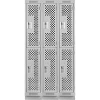 Clean Line Lockers, 2 -tier, Bank of 3, 36" x 18" x 76", Steel, Grey, Rivet (Assembled), Perforated The Estey Group