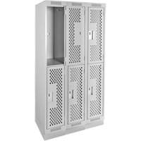 Clean Line Lockers, 2 -tier, Bank of 3, 36" x 18" x 76", Steel, Grey, Rivet (Assembled), Perforated The Estey Group