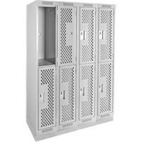 Clean Line Lockers, 2 -tier, Bank of 4, 48" x 18" x 76", Steel, Grey, Rivet (Assembled), Perforated The Estey Group