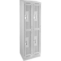 Clean Line Lockers, 2 -tier, Bank of 2, 24" x 18" x 82", Steel, Grey, Rivet (Assembled), Perforated The Estey Group