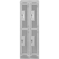 Clean Line Lockers, 2 -tier, Bank of 2, 24" x 18" x 82", Steel, Grey, Rivet (Assembled), Perforated The Estey Group
