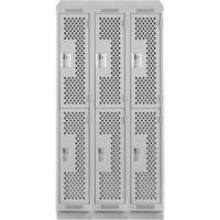 Clean Line Lockers, 2 -tier, Bank of 3, 36" x 15" x 82", Steel, Grey, Rivet (Assembled), Perforated The Estey Group