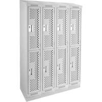 Clean Line Lockers, 2 -tier, Bank of 4, 48" x 15" x 82", Steel, Grey, Rivet (Assembled), Perforated The Estey Group