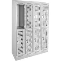 Clean Line Lockers, 2 -tier, Bank of 4, 48" x 15" x 82", Steel, Grey, Rivet (Assembled), Perforated The Estey Group