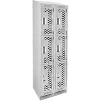 Clean Line Lockers, 3 -tier, Bank of 2, 24" x 18" x 82", Steel, Grey, Rivet (Assembled), Perforated The Estey Group