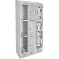 Clean Line Lockers, 3 -tier, Bank of 3, 36" x 18" x 82", Steel, Grey, Rivet (Assembled), Perforated The Estey Group