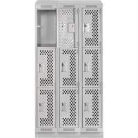 Clean Line Lockers, 3 -tier, Bank of 3, 36" x 18" x 82", Steel, Grey, Rivet (Assembled), Perforated The Estey Group