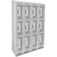 Clean Line Lockers, 3 -tier, Bank of 4, 48" x 18" x 82", Steel, Grey, Rivet (Assembled), Perforated The Estey Group