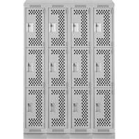 Clean Line Lockers, 3 -tier, Bank of 4, 48" x 18" x 82", Steel, Grey, Rivet (Assembled), Perforated The Estey Group