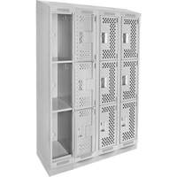 Clean Line Lockers, 3 -tier, Bank of 4, 48" x 18" x 82", Steel, Grey, Rivet (Assembled), Perforated The Estey Group