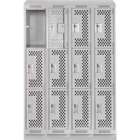 Clean Line Lockers, 3 -tier, Bank of 4, 48" x 18" x 82", Steel, Grey, Rivet (Assembled), Perforated The Estey Group