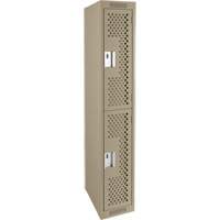 Casiers Clean Line, 2 niveaux, 12" x 15" x 72", Acier, Beige, Rivet (assembl&eacute;), Perfor&eacute; The Estey Group