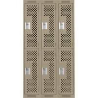Clean Line Lockers, 2 -tier, Bank of 3, 36" x 15" x 72", Steel, Beige, Rivet (Assembled), Perforated The Estey Group