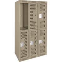 Clean Line Lockers, 2 -tier, Bank of 3, 36" x 15" x 72", Steel, Beige, Rivet (Assembled), Perforated The Estey Group
