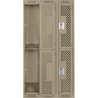Clean Line Lockers, 2 -tier, Bank of 3, 36" x 15" x 72", Steel, Beige, Rivet (Assembled), Perforated The Estey Group