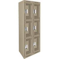 Clean Line Lockers, 3 -tier, Bank of 2, 24" x 12" x 72", Steel, Beige, Rivet (Assembled), Perforated The Estey Group