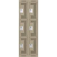 Clean Line Lockers, 3 -tier, Bank of 2, 24" x 12" x 72", Steel, Beige, Rivet (Assembled), Perforated The Estey Group