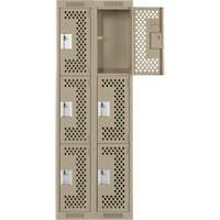 Clean Line Lockers, 3 -tier, Bank of 2, 24" x 12" x 72", Steel, Beige, Rivet (Assembled), Perforated The Estey Group