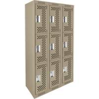 Casiers Clean Line, 3 niveaux, Bloc de 3, 36" x 12" x 72", Acier, Beige, Rivet (assembl&eacute;), Perfor&eacute; The Estey Group