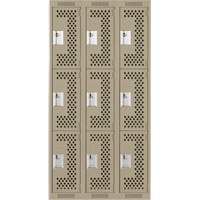 Casiers Clean Line, 3 niveaux, Bloc de 3, 36" x 12" x 72", Acier, Beige, Rivet (assembl&eacute;), Perfor&eacute; The Estey Group
