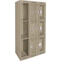 Casiers Clean Line, 3 niveaux, Bloc de 3, 36" x 12" x 72", Acier, Beige, Rivet (assembl&eacute;), Perfor&eacute; The Estey Group