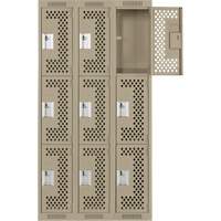 Casiers Clean Line, 3 niveaux, Bloc de 3, 36" x 12" x 72", Acier, Beige, Rivet (assembl&eacute;), Perfor&eacute; The Estey Group
