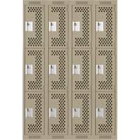 Clean Line Lockers, 3 -tier, Bank of 4, 48" x 12" x 72", Steel, Beige, Rivet (Assembled), Perforated The Estey Group
