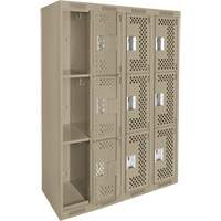 Clean Line Lockers, 3 -tier, Bank of 4, 48" x 12" x 72", Steel, Beige, Rivet (Assembled), Perforated The Estey Group