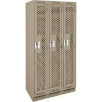 Clean Line Lockers, Bank of 3, 36" x 15" x 76", Steel, Beige, Rivet (Assembled), Perforated The Estey Group