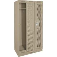 Clean Line Lockers, Bank of 3, 36" x 15" x 76", Steel, Beige, Rivet (Assembled), Perforated The Estey Group