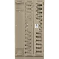Clean Line Lockers, Bank of 3, 36" x 15" x 76", Steel, Beige, Rivet (Assembled), Perforated The Estey Group