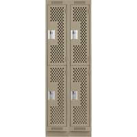 Casiers Clean Line, 2 niveaux, Bloc de 2, 24" x 12" x 76", Acier, Beige, Rivet (assembl&eacute;), Perfor&eacute; The Estey Group