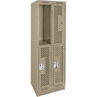 Casiers Clean Line, 2 niveaux, Bloc de 2, 24" x 12" x 76", Acier, Beige, Rivet (assembl&eacute;), Perfor&eacute; The Estey Group