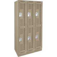 Clean Line Lockers, 2 -tier, Bank of 3, 36" x 18" x 76", Steel, Beige, Rivet (Assembled), Perforated The Estey Group