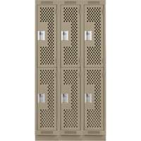 Clean Line Lockers, 2 -tier, Bank of 3, 36" x 18" x 76", Steel, Beige, Rivet (Assembled), Perforated The Estey Group