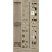 Clean Line Lockers, 2 -tier, Bank of 3, 36" x 18" x 76", Steel, Beige, Rivet (Assembled), Perforated The Estey Group