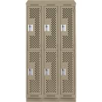 Clean Line Lockers, 2 -tier, Bank of 3, 36" x 15" x 82", Steel, Beige, Rivet (Assembled), Perforated The Estey Group